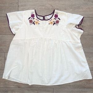 LuLaRoe The Paisley Boho Floral Embroidery Too Plus Size 3X Beige 100% Cotton‎